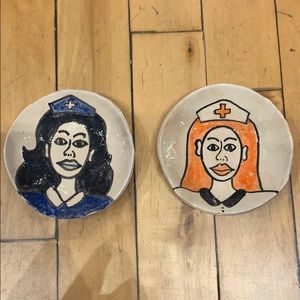 Handmade pottery hand painted French small plate